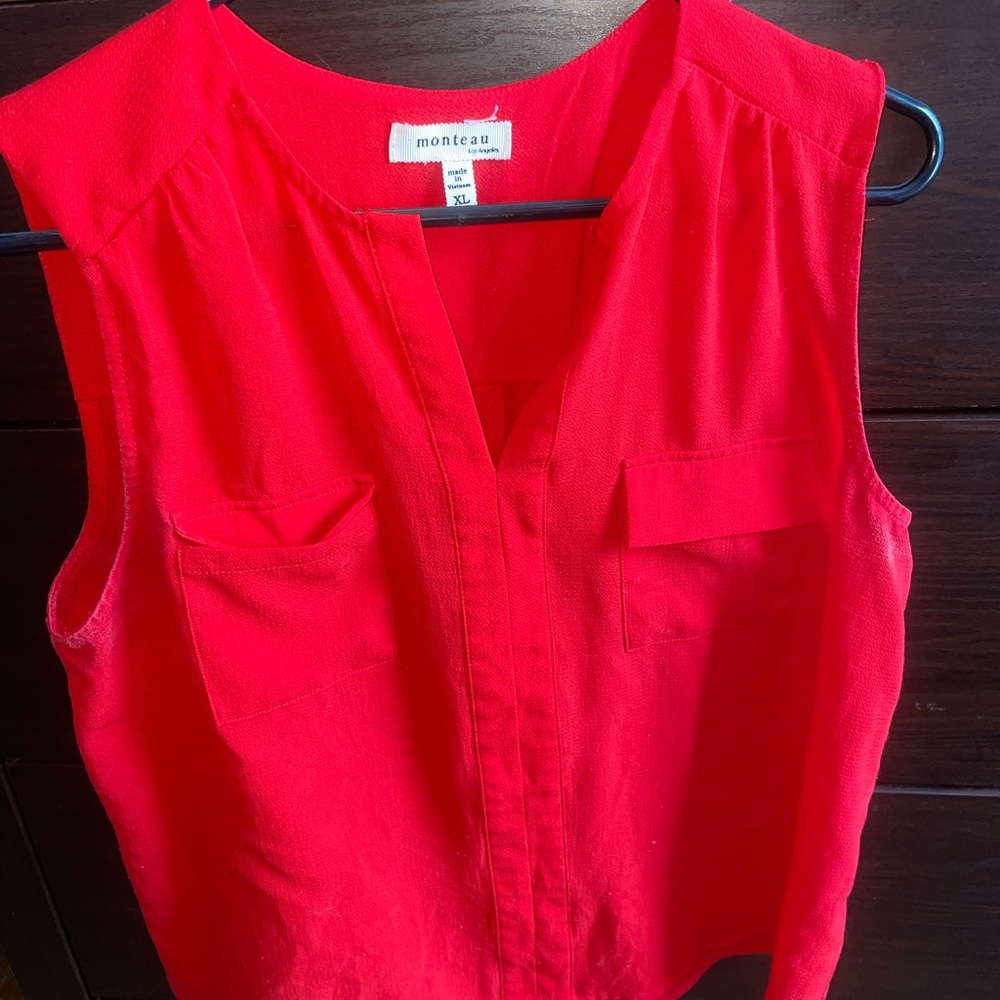 Monteau Vibrant Red Sleeveless Blouse